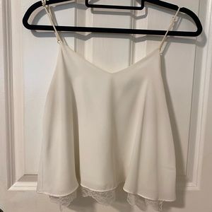 Zara trf White Flowy Cropped Blouse with Lace Detail